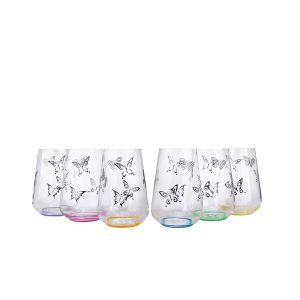 Crystalex 23013/380/S1432 12 Oz Sandra Butterfly Rock Assorted Color Glass, 6/SET
