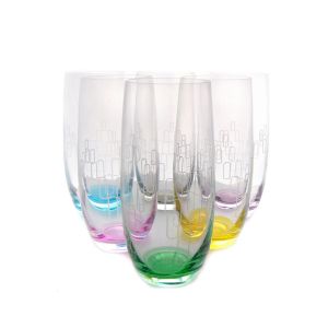 Crystalex 25180-350V 12 Oz Club Rainbow Cocktail Assorted Color Engraved Glass, 6/SET