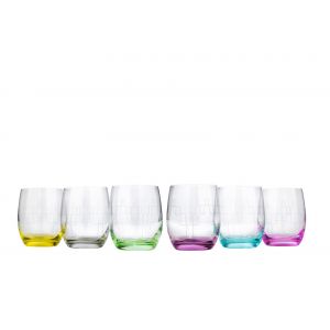 Crystalex 25180V 10 Oz Club Rainbow Rock Assorted Color Engraved Glass, 6/SET