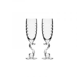 Neman Crystal GB10142-X, 10 Oz Lead Crystal Champagne Flutes with ''Snake'' Stems, Set of 2