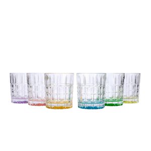 Aurum Crystal™ AU52279, 11 Oz Diplomat Crystal Tumblers with Multi-Colored Bottoms, Set of 6