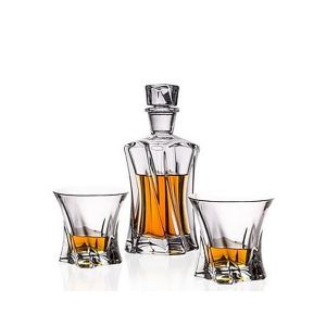 Aurum Crystal™ AU52063, 3-Piece 1 Decanter + 2 Glasses Cooper Crystal Whiskey Decanter Set