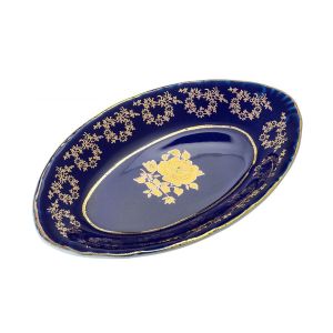 Quality Import Q124, 3-Inch Oval Blue Porcelain Platter with Gilding, Set of 6