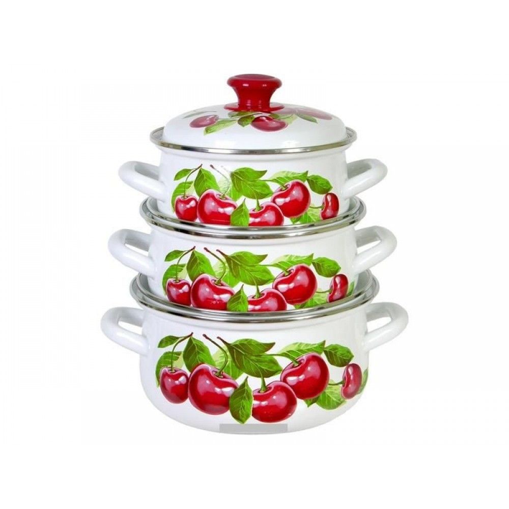 Summer Berry Enamel Cooking Pots, 2, 3 and 4 Liters, Kitchen