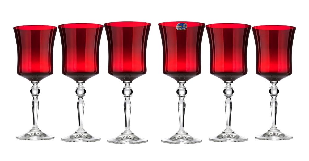 Bohemia Crystal 40792/300/382840 10 oz Crystal Wine Glasses, Red Old-Fashioned Glasses on A Long Stem, Set of 6