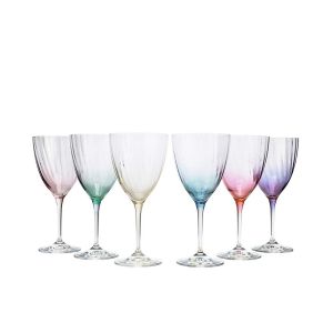 Crystalex 40796/400/D4882 13 Oz Kate Optic Assorted Color Wine Glass, 6/SET