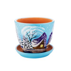 Winter Landscape 34 Oz Ceramic Flower Cachepot with Saucer, EA