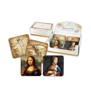 Carmani CR-032-0500, Mug Coasters with Leonardo Da Vinci Paintings Print, Set of 36