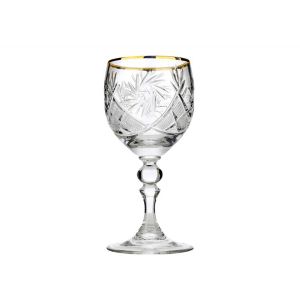 Neman Crystal 8 Oz. Lead Crystal Wine Glass with Gold Rim. Set of 6