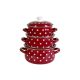 Monica EKN-MONICA3R,1.5, 2 and 3 Liters Red Enamel Cooking Pots, Kitchen Cookware, Set of 3